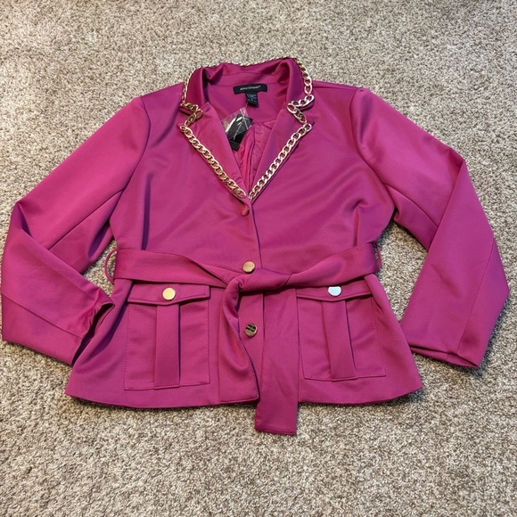 BNWT Ashley Stewart Fuchsia Pink with Gold Chain Pocket Blazer Size 12 - Picture 1 of 12